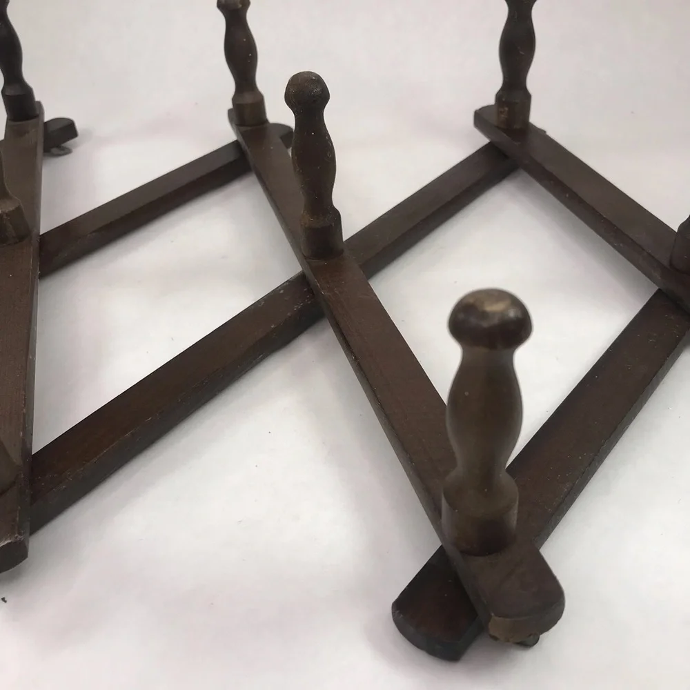 Vintage Dark Brown Wood Accordion Folding Peg Rack 10 Hook Expandable Wall
